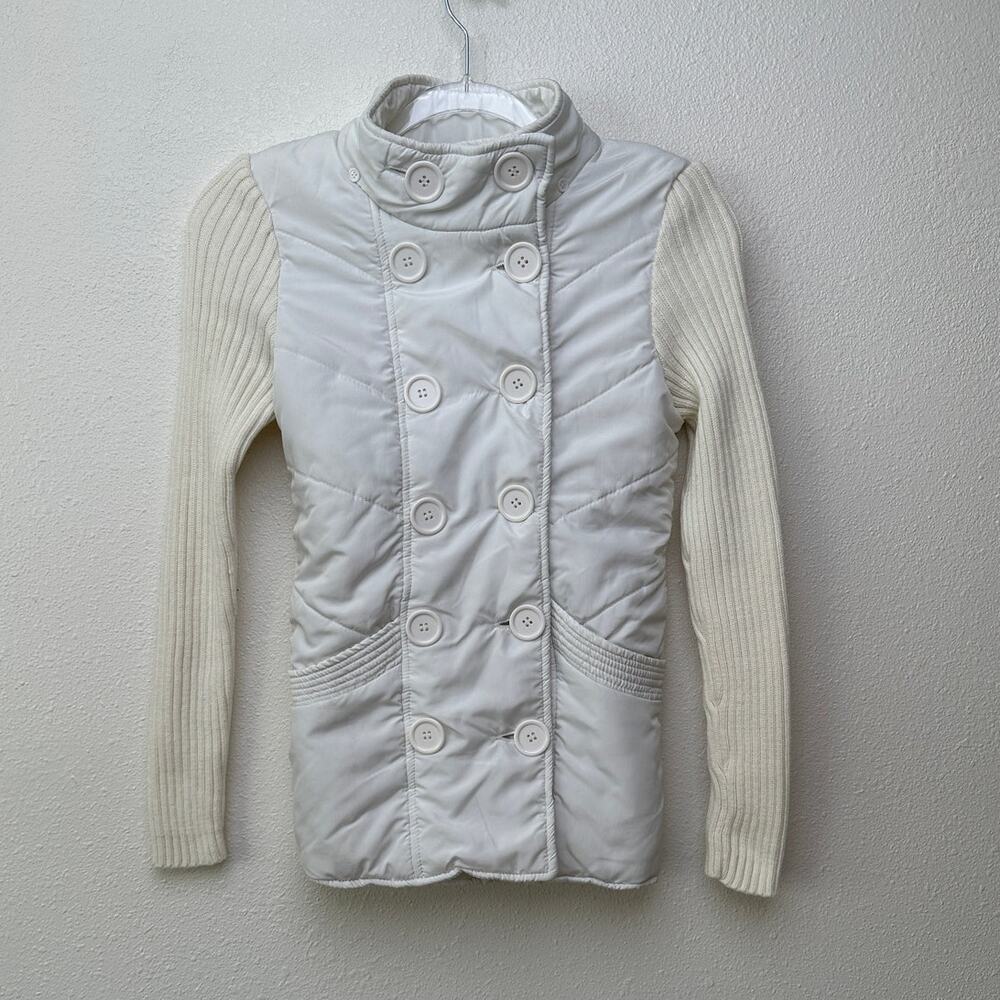 JJAlways Women’s Cream/White Mixed Media Double-Breasted Jacket US S
